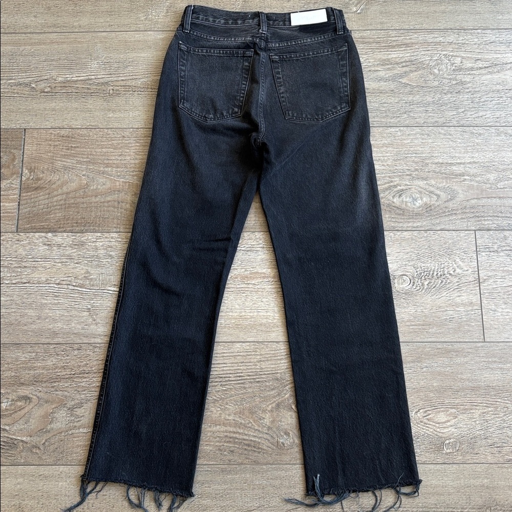 Re/Done Original High Rise Loose Fit Straight Leg Denim Jeans Distressed Raw Hem - Picture 3 of 6